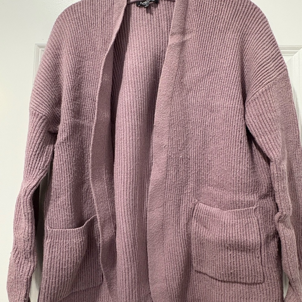 Pink Clover Mauve Open-Front Cardigan